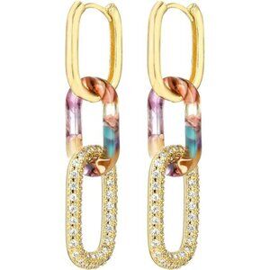 Gold Paperclip Earrings – Minimalist Geometric Dangle Hoops, Hypoallergenic